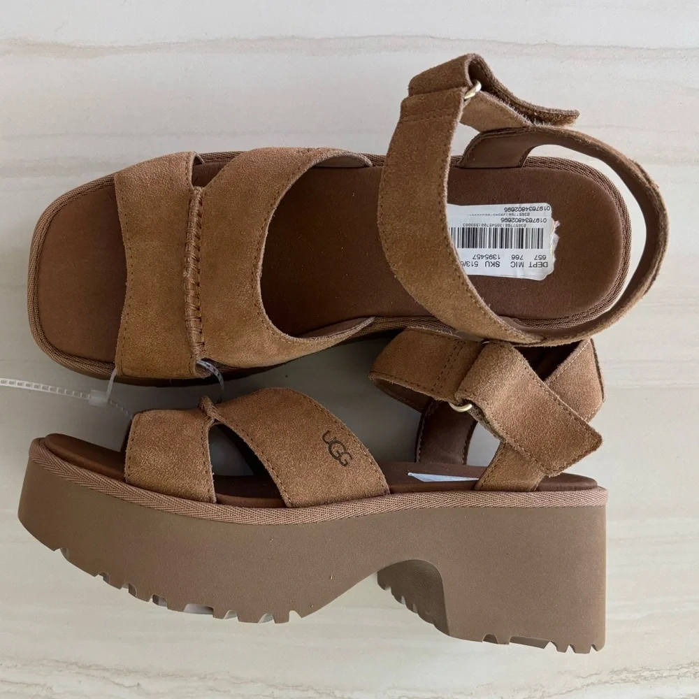 UGG New Heights Platform Sandals Chestnut NWOT No Box - Picture 2 of 3